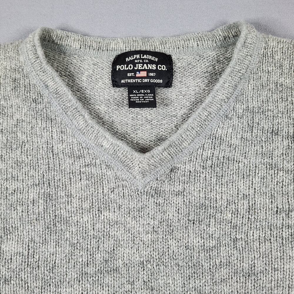 Ralph Lauren Polo Jeans co. XL men's 100% Wool V-neck gray sweater preppy
